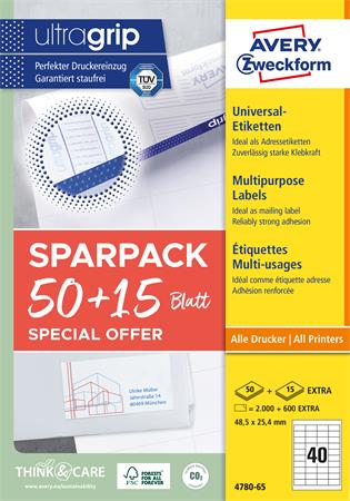 Etikett, univerzális, 48,5x25,4 mm, AVERY ZWECKFORM, "Sparpack", 2600 etikett/csomag